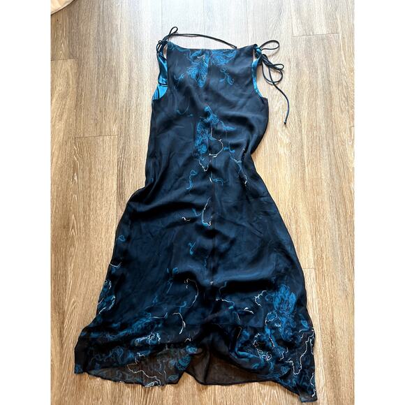 Vintage 90s Shelli Segal Aqua Teal Silk Midi Dress - Picture 8 of 8